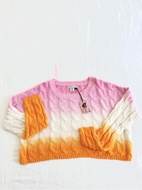 Sincerely Jules Ombre Cable Knit Sweater - Pink, White & Orange